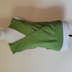 Ann Taylor Loft XS sleeveless cross front  vest in rayon/nylon in dk lime green